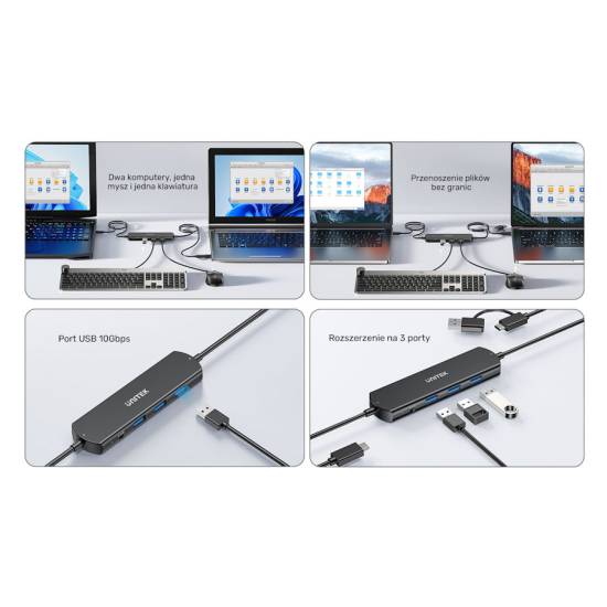 Przełącznik KVM USB-C 10Gbps z transferem plików między systemami Unitek U1344ABK01